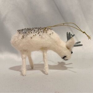 Plush Ivory Fabric Reindeer Christmas Ornament 3” H x 4.5”W